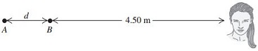 Two small speakers A and B are