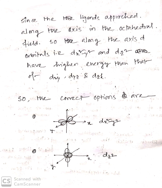since the the ligands approched. I along the axis in the octahedral. field. so the along the axis d orbitals ie danys and dz2