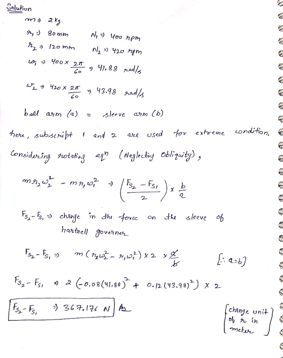Solution m 2 kg er, =) 80mm r2 = 120mm No = 400 rpm n₂ ) 420 rom w Yoox 25 3) 41.88 redlo Go W z 7 420 x 20 60 >> 43.98 rads