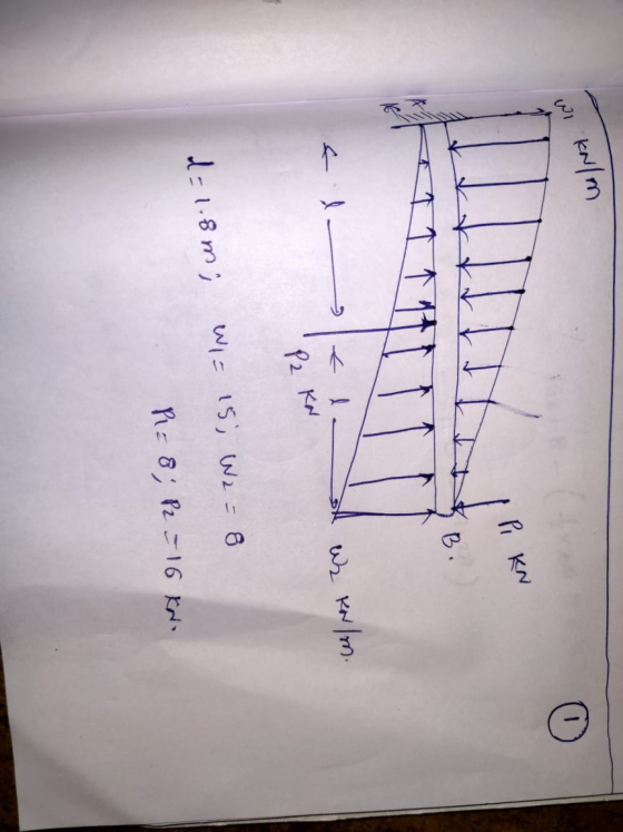 KN/m الي Pi KN B. Ws kolm. P2 KN WI= 15; We = 8 d=1.8m) Pi=8; P2 = 16 kao