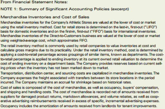 From Financial Statement Notes: NOTE 1: Summary of Significant Accounting Policies (excerpt) Merchandise Inventories and Cost