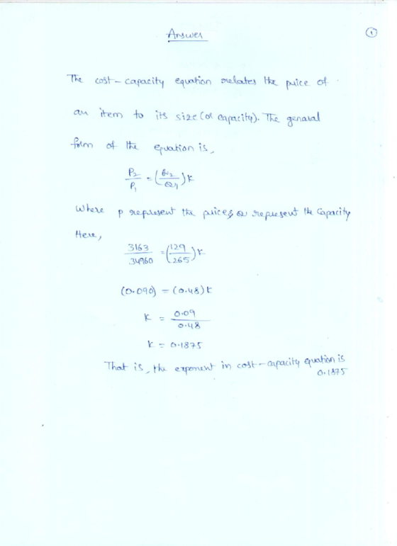 The cost-capacity equstion alates th pitce of Hexs 3163 29 3460 265 0.09 1875 tion is 1873 That ist