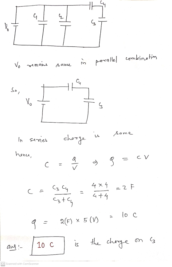 G al ws Vo hains in parallel combination semains same Cu th So, Vo Same is In series charge hence, cv с e 8 ols - C3 Cy 4x4 =