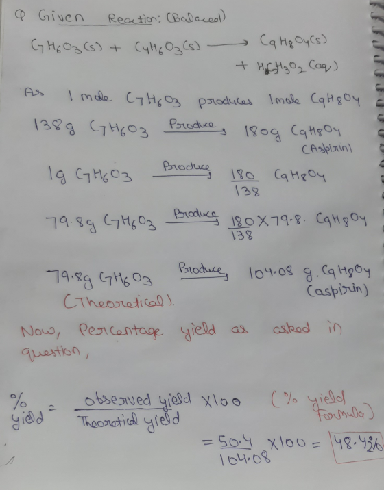La Given Reaction: (Balaced) G H6 Oz (s) + CuHg Oz (s) Cq Hq OyCs) + HGH₂O₂ (aq) AS I mole (y HG Oz produces Imole Cq H8Oy a
