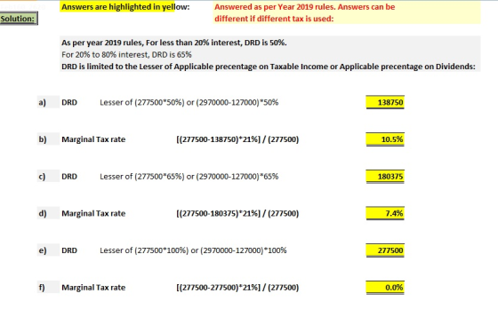 Answers are highlighted in yellow: Answered as per Year 2019 rules. Answers can be different if different tax is used: Soluti