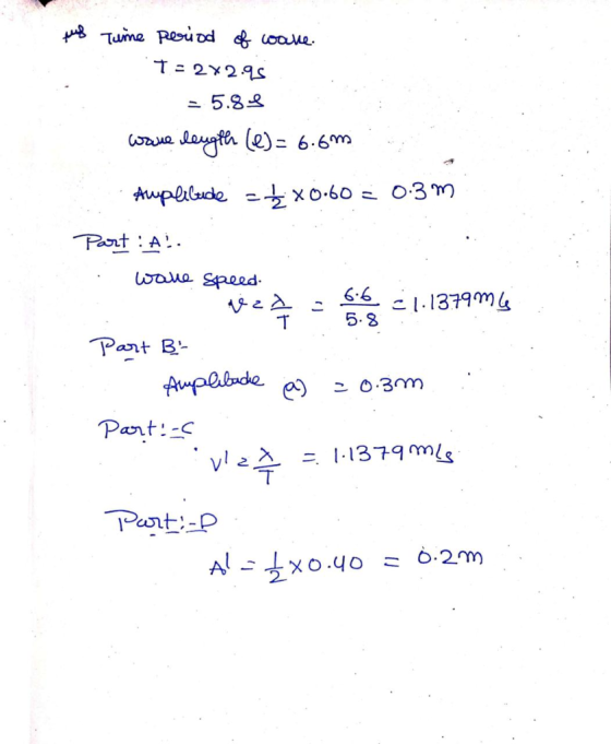 Tuime ResuDd & ooue T 2Y29s - 5.8 Coua leyth (e) 6.6m xo-60 = 03 m Auplilude Paort A oaua Epeed 6.6 1.1379m4 5-8 Pant B Aupli