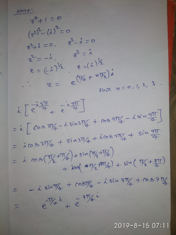 Note : 7+1=0 (2212 - (2)² = 0 ??+ i zo. &i=0 z = -1 ² = i 2 = (-a)/2 =(11% za e Ya + uhli Foar uzo,1,2, 3 . - X = = - [ corr%
