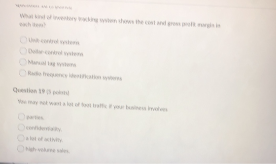 What kind of inventory tracking system shows the cost and gross profit margin in each item Unit control systems Dollar contro