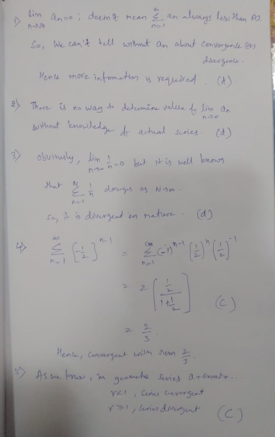 lim Anso; doesnt mean & an always less than as. So, we cant tell without an about Convergence on divergence. Hence more inf