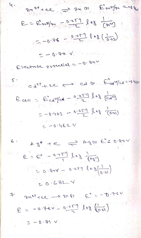 Zn 2t the an iss €2124/2n = 0.76 E = €2n2/m .o.org log [ 179) 3-0.75 -0.0037 (oord) = 0.80 V . Electrode potential ia-o for e