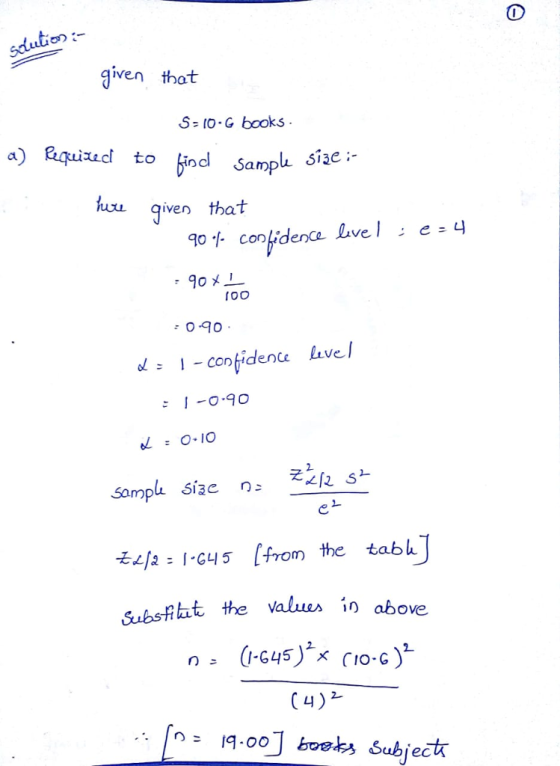 0 given that a) Rquizud to ind Samph siae qiven that 90メ! roo 090 I-0.90 2. t G45 from the tabh in above Sub fiht the value