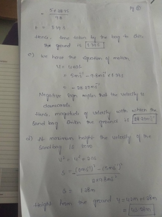 9.8 3-39 S Hena the bog fChie time takun by Farend we have the Cquotion al motion, is 3.39 S the neteen u+al- SmS-9.8mns x5-A