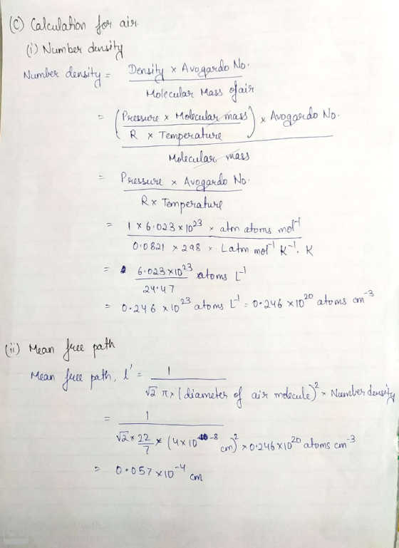 (C) Calculation for air (1) Number density Number density = Density & Avogardo No Molecular mass of air | Pressure x Molecula