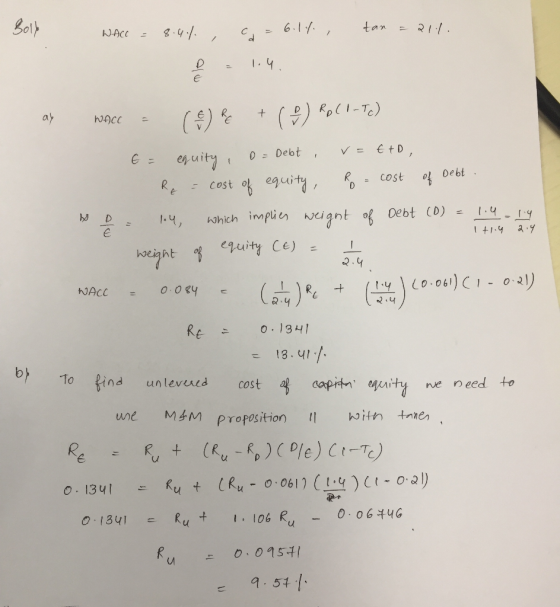 Both 611. tan = २।/. NACC 4 (RoC1-T) + ( ab WACC V= €tD . esuity cost of eui 0- Debt C o Debt COst 4 Neignt of Debt (D) which