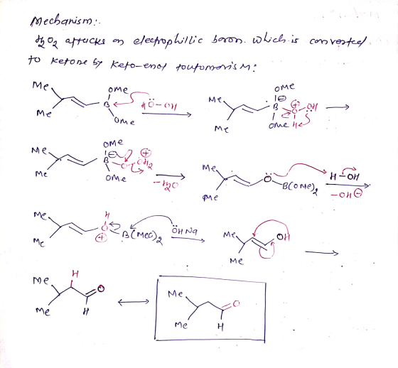 Mechanismi di oz affucks on electrophillic boon. which is con vesteel to ketone by Kefo-ency toufomosissa Me Оме Оме Me to-on