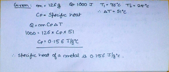 CP : O.156丁 stecitic heat of a metal lae