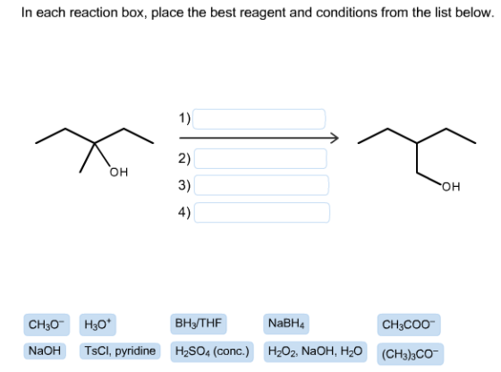 Image for In each reaction box, place the best reagent and conditions from the list below. In each reaction box, place t