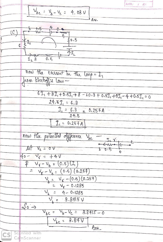 DATE: / 120 be = vb ve = 4.080 An. 0755 -C6 g- VI 30.5 6 If I 8 0.5 now the current in the loop.= I, from kärchofs low- 61, +