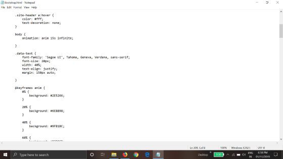 Bootstrap.html - Notepad File Edit Format View Help o * .site-header a:hover { color: #fff; text-decoration: none; body { ani