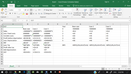 Book1 - Excel 《Product Activation Failed) Sign in - File InsertDrawPage Layout FormulasData Review View Tell me what you want