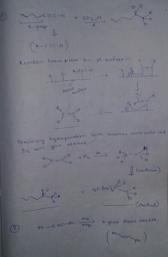 EC-H + 2.D2, Pt R-group. R-CEC-H Reaction takes place on pt surface - R-C=CH R-CEC-H ist in metal surface nation with anothes