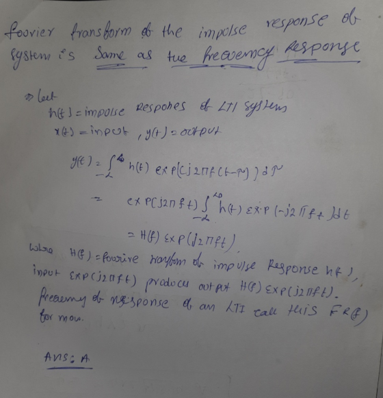 foorier fransform of the impolse response ob system is same as the freeverncy. Response net de impolse Respones of Lt1 system