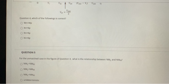 Va Vo (VoD - V D Voo Vy 2 Question 4, which of the followings is correct? Wn>Wp OKne Кр OKn>Кр Ο ΚηΚp QUESTION 5 For the unma