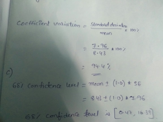 CoefficPent vosiaton Standod deviato tUI a ·96 8.43 c) 6S/ Con-ficence level-mean ± (t-o)+36 Ο、47, 15-39 | 68 Coidene