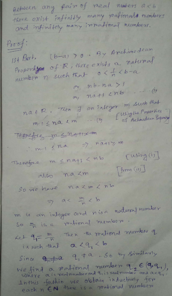 Betwein any pein of meaf nubers a6 thore exist infinitty many yoafionals numoirs and infinitely many imratmar numbers 1S4 Par
