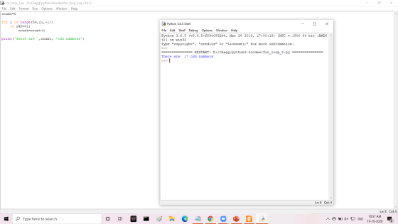 Х Lè for_loop_2.py - D:7Chegg/python3.6codes/for_loop_2.py (3.6.5) File Edit Format Run Options Window Help count=0 for i in