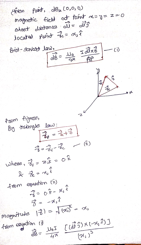 given point dB2 (0,0,0) magnetic field at point oc=y=z=0 short distance di located point = ajê ů= Bios- savart law, I dx3 tis