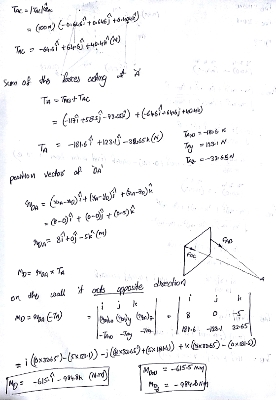 -64.61 +6416j +40.46 CM) TAC = ITAliên a (1000) E-orguci to.suoſ toliqun Sum of the forces adhing at Ä TA =TABITAC Taso 2-1