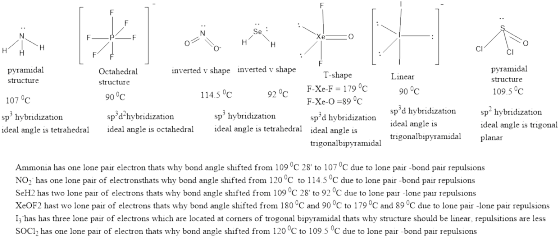 CI inverted v shape pyramidal structure Octahedral inverted v shape pyrammidal T-shape F-Xe-F-179 °c F-Xe-O-89 °C sp?d hybrid