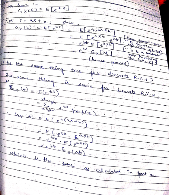 tueu bt = E Le axt Cot discreta R.v E(etx ay 2.E ( e七(A.fb) 七b Ele