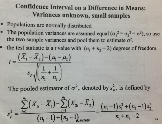 Confidence Interval on a Difference in Means: Variances unknown, small samples Populations are normally distributed The popul