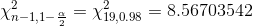 \chi^{2}_{n-1, 1-\frac{\alpha}{2}} = \chi^{2}_{19,0.98} = 8.56703542