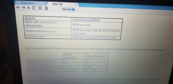 X New Tab Brightspace 4 → XC Help Center Activity Sales calls cost (paid to salespeople) Order processing cost Delivery cost