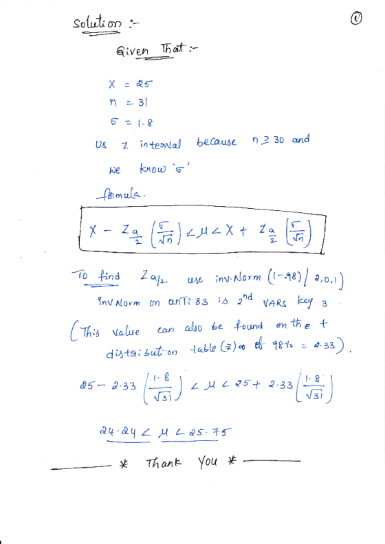 Solution ニマ U3 intesNall because η230 and We know、 mula. ce ろ This value can also be found en th e t 483) 44L5 + 2.33 /3 * Th