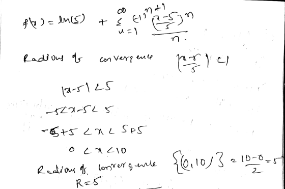 f) = ln(5) ts u=1 froņ+1 eyn n Radious of convergence more lars 125 scarsas +5+5 Lacsos cncio 30.10/3.10.2010 10-025 Redious