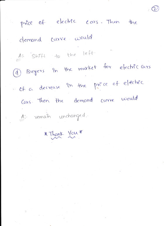 Price f ekchic dlemand Curve oould the le (4) вYers m the market for ekemc pn ce of elechn Cos then the demond curve would A emain unchange d