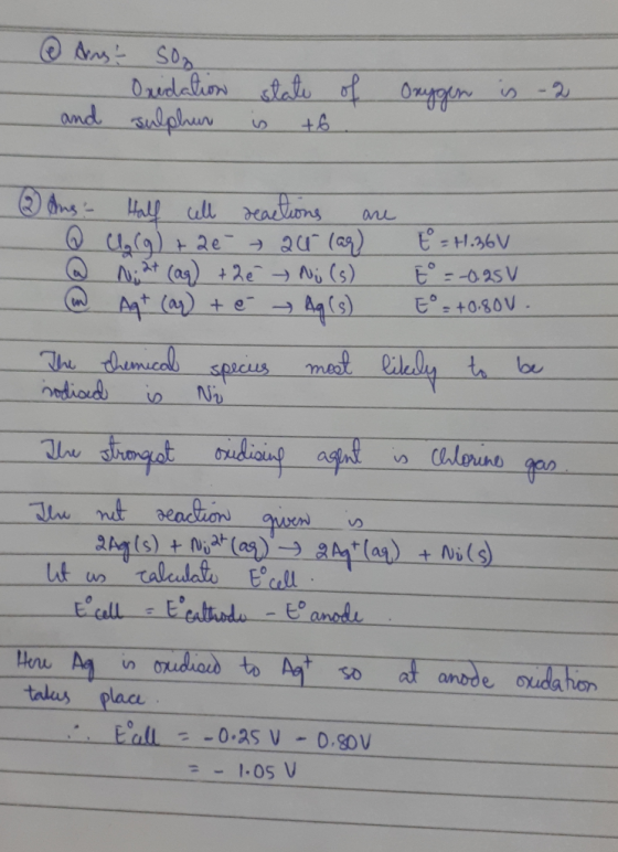 @ Aus- SO - Oxidation and sulphur state is +6 of Oxygen is -2 2 aus Hall cell reactions are 6 C (q) + 2e - →21 (aq) t = 1.36V