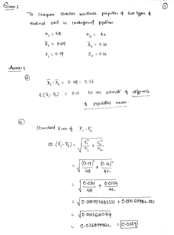 Given : two types of To compare Colosion resistance properties of material und in Lunderground pipeliner. m, = 48 n₂ = 42 X =