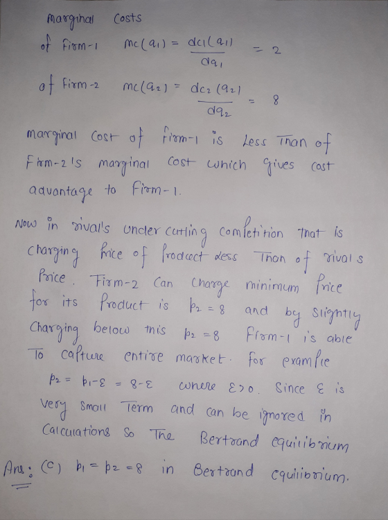 marginal costs of firom-1 mc(91) = dollall 2 dai of firm-2 mc(ar) = dca (921 8 marginal cost of from is Less Than of Firm-2s