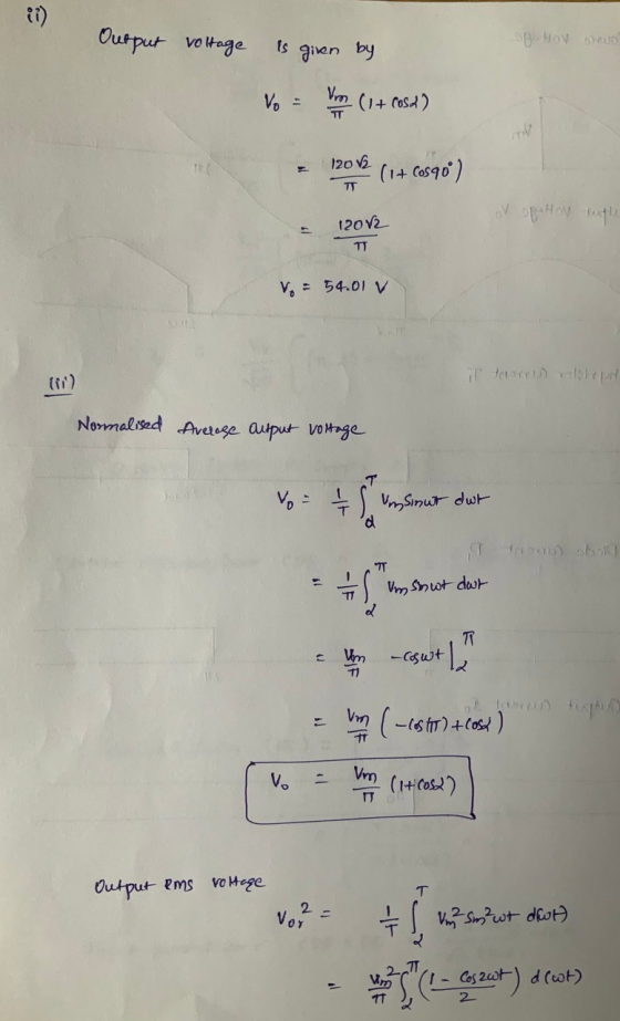 11) Output voltage is BHOV nuo given by Vim (1+rosa) TT V 120 V2 (1+ Cos90) TT ov Hov tube 12012 TT V = 54.01 V Normalised Av