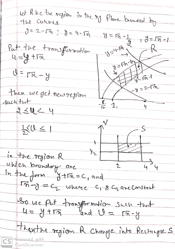 het R be the region in the my Plane bounded by y = 2-19 I 9= 4-in y = 5n -1 , y = 5n -1 the Carnes Put the tr u=hthe 734-7 U