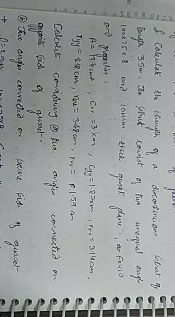 8 I calculate the blength of a discontinuous 6trut q a tur wed lomi and properties length 3.5m. The chart consist of unequal
