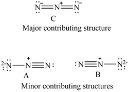 N=N=N
Major contributing structure
N—N=N: :NEN—N
Minor contributing structures