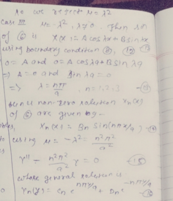 Case Phen on using bocndary conditen A-aトod nd9ニo => n1,2,3 もnl non-2ero A0le,ten Yn ) ar gveng Xn X Bn Sin(nn 272 wtore gene