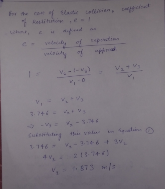 coefficien for the of where, e case of Elastic collision, Restitution , e=1 e is defined as velocity of seperation velocity o