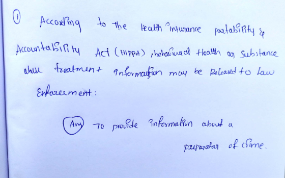 0 According to the Health Insurance portability se Accountability Act (HIPPA) he havinaal Health as substance abou treatment